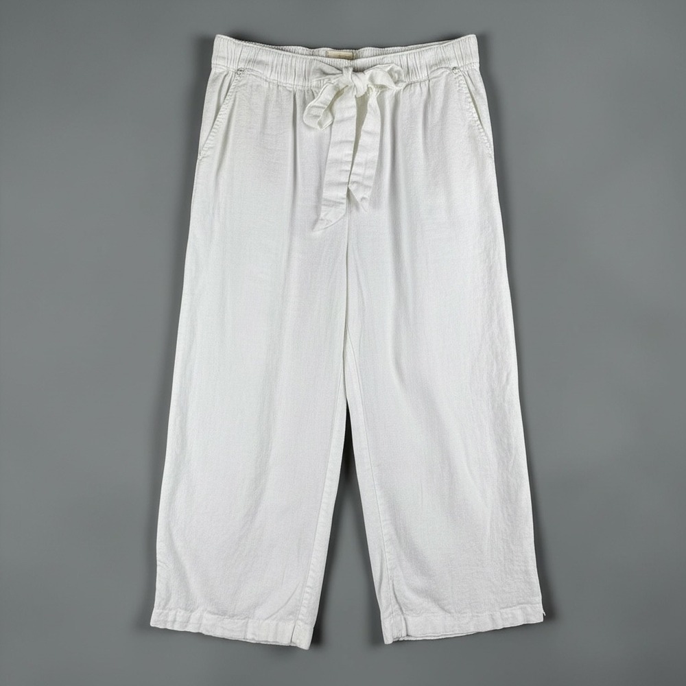 Michael Michael Kors White Linen Blend Wide Leg Crop Pants M Drawstring Gold